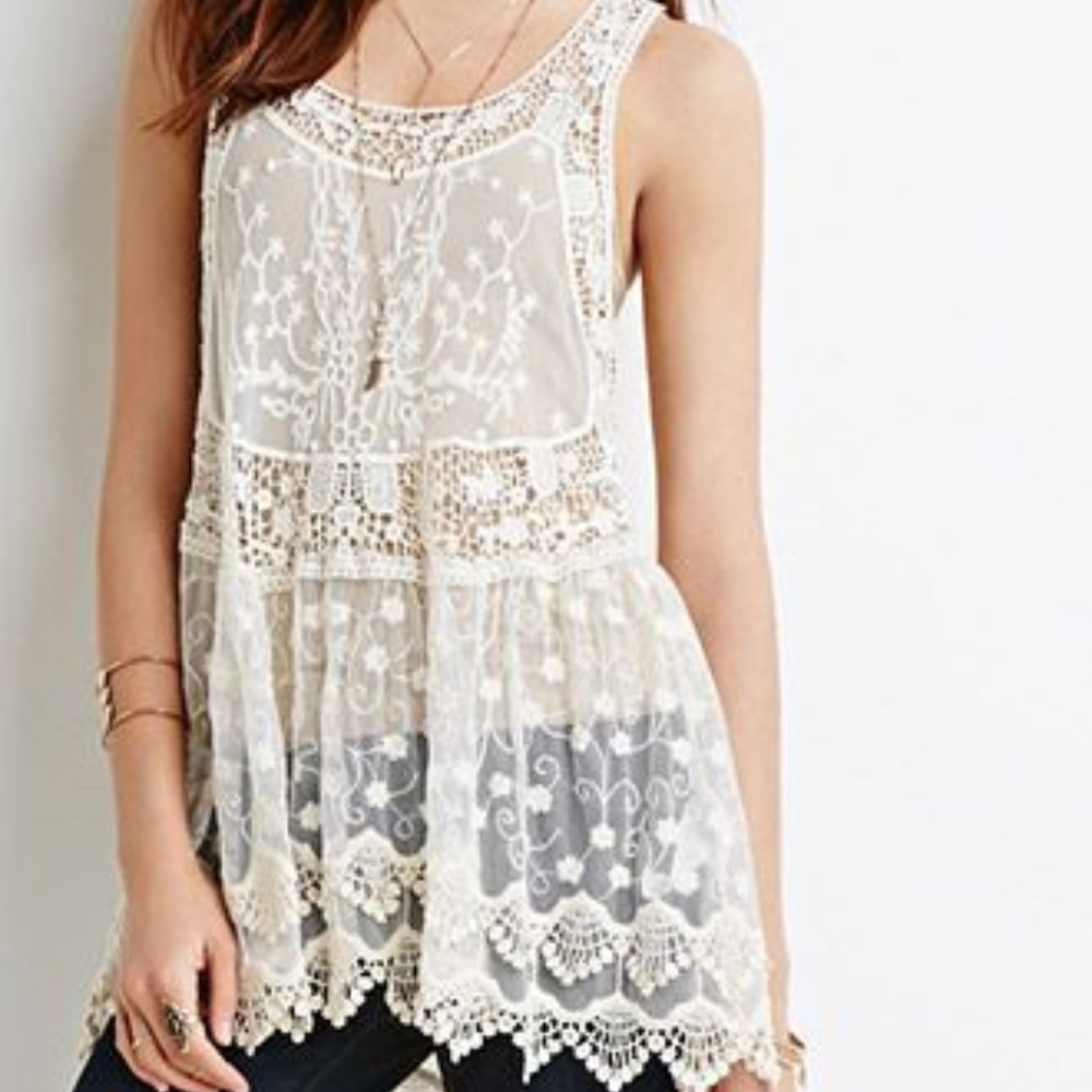 Forever 21 Embroidered Mesh Crochet Dress